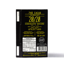 Load image into Gallery viewer, Back of the packaging. Ingredients: cacao, cane sugar, and cacao butter. Keep in a cool and dry place